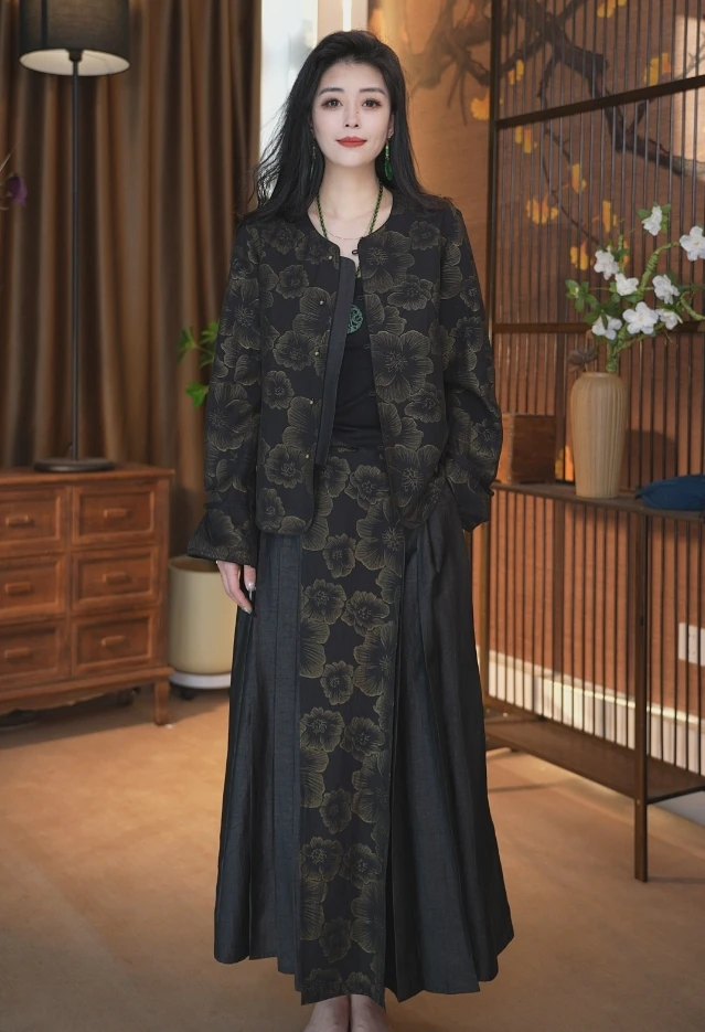 100桑蚕丝双面穿香云纱夏季新款时尚新中式宽松女士提花小衫W536