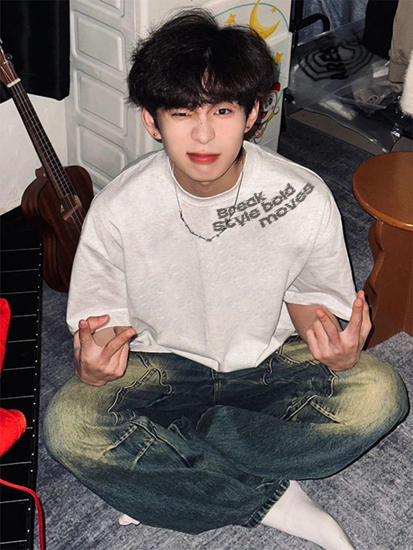 【重磅纯棉】夏季男cleanfit显白短袖T恤宽松潮牌学生小众设计感