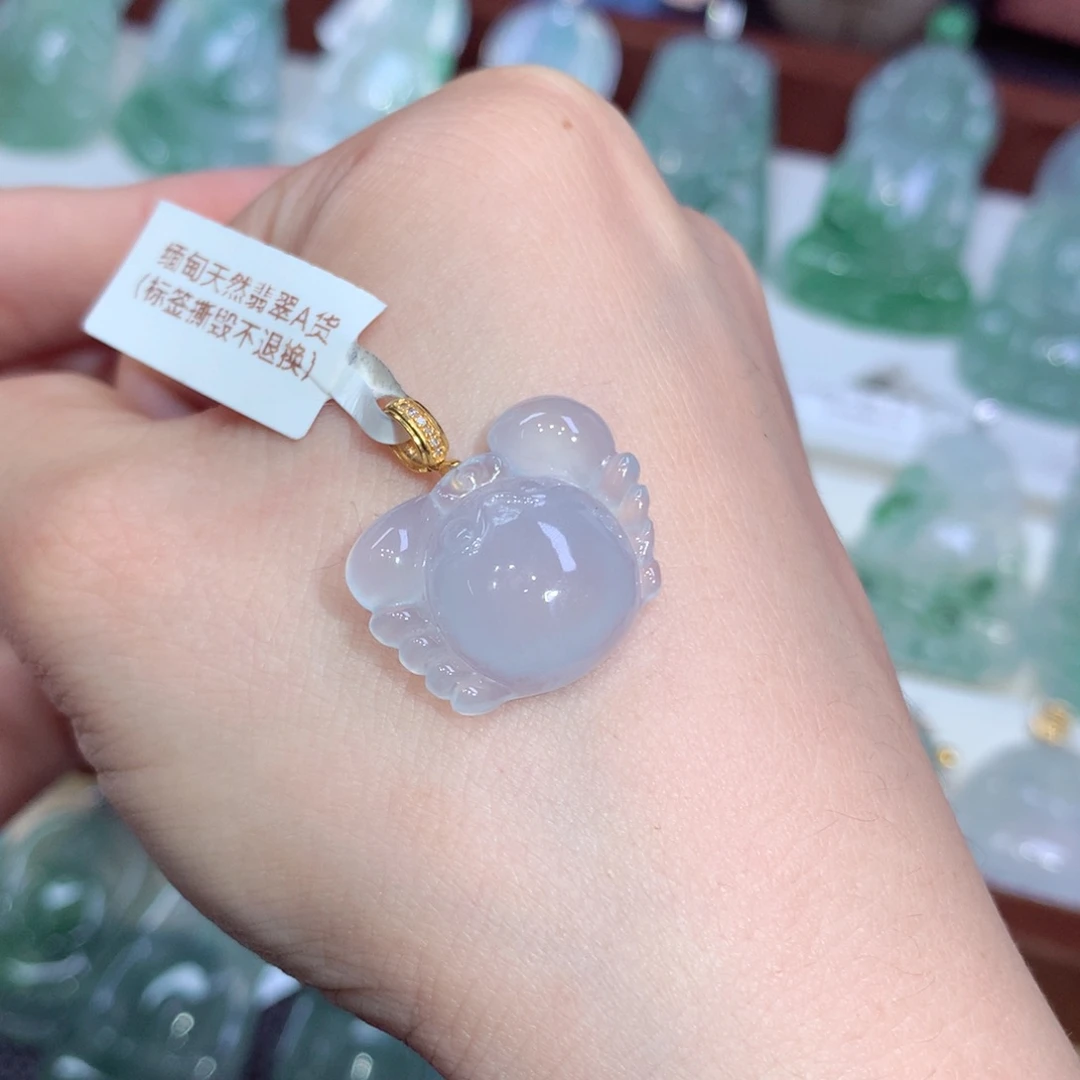 吊坠(不含链)18K金镶嵌翡翠天然缅甸A货翡翠揭阳工八方来财