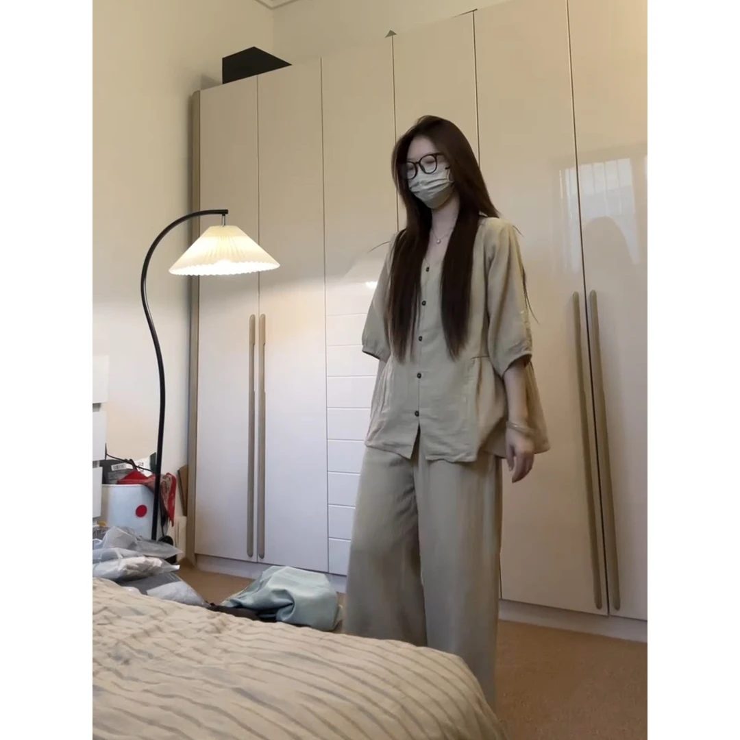 韩系温柔慵懒风可外穿睡衣女春秋2025新款大码长袖长裤家居服套装