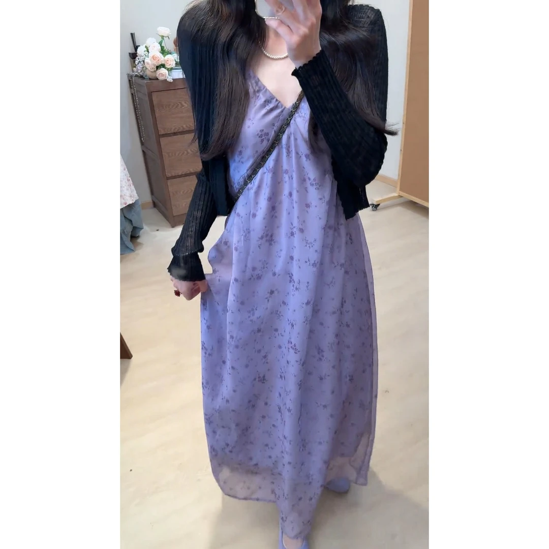 2025夏季穿搭整套新款韩版简约百搭开衫独特气质漂亮连衣裙两件套