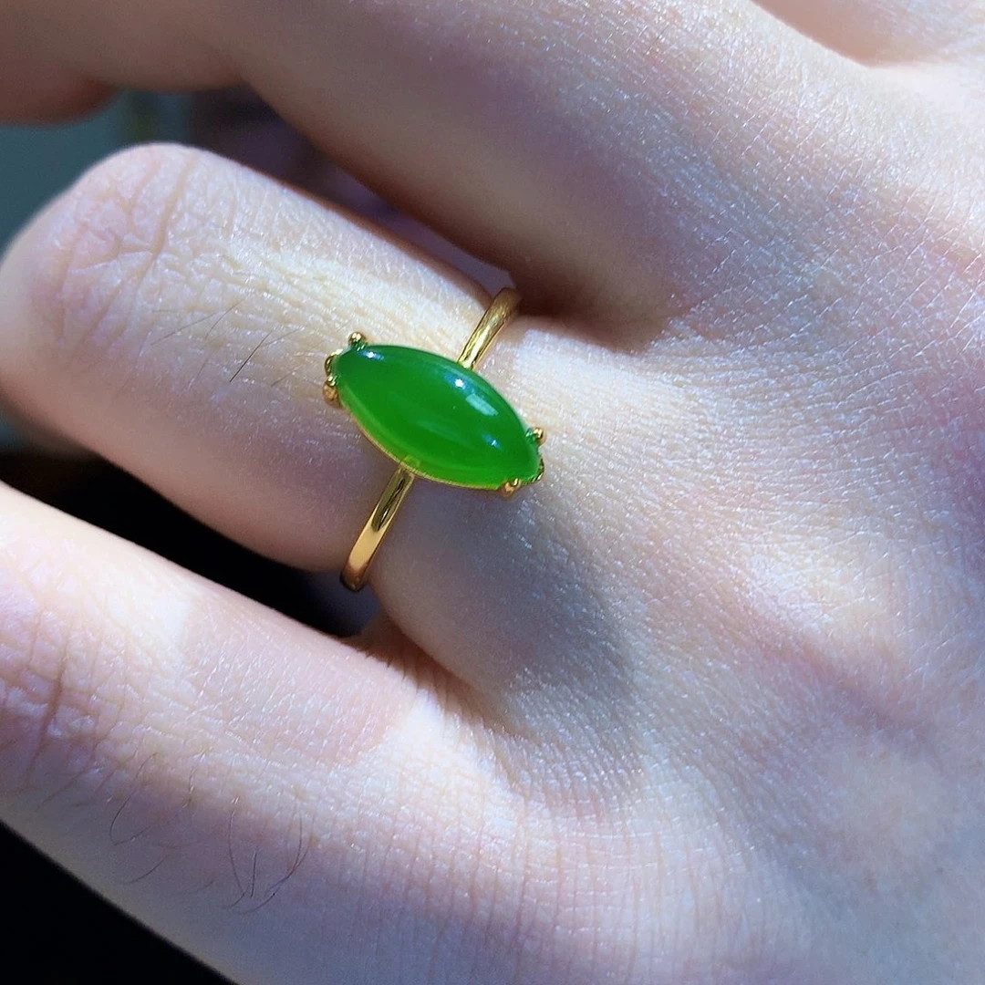 和田玉（碧玉）戒指银S925镀金镶嵌