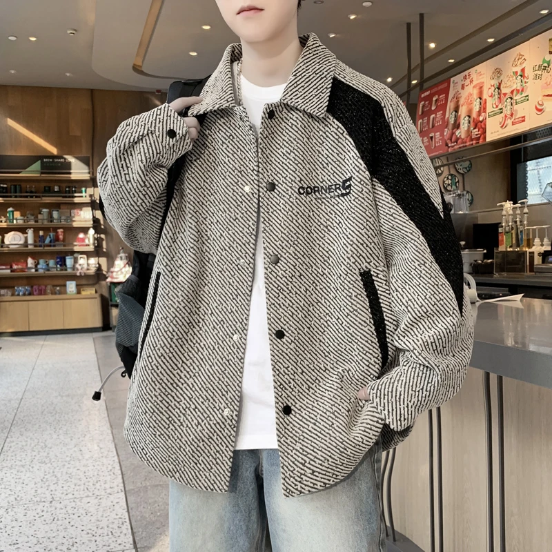 青少年春季新款男士翻领外套韩版时尚潮流学院风百搭宽松学生夹克