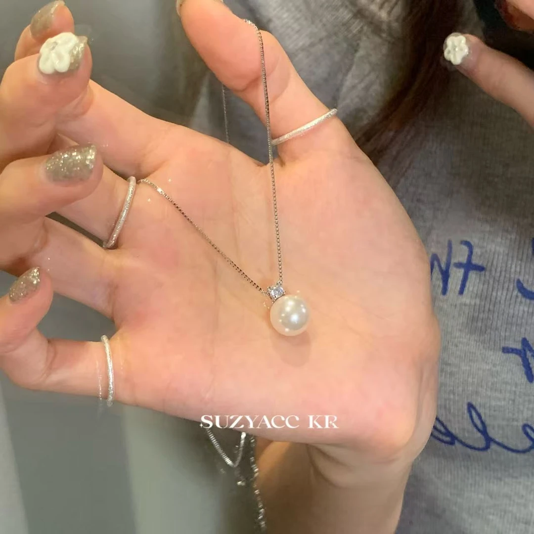 Suzyacc Kr 链子足银仿珍珠 【戴妃】闪耀锆石项链气质百搭DX0290