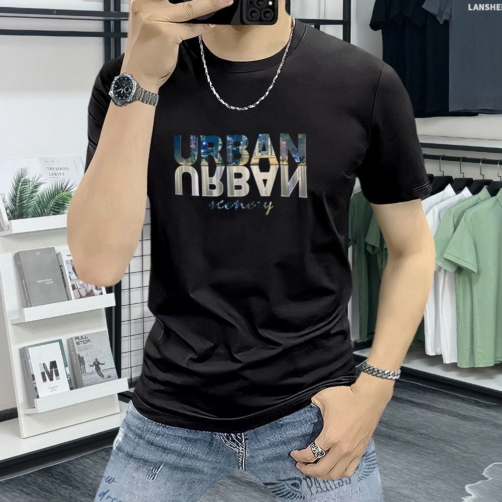 夏季新款体恤男装印花字母男士短袖上衣修身潮流圆领帅气半袖休闲