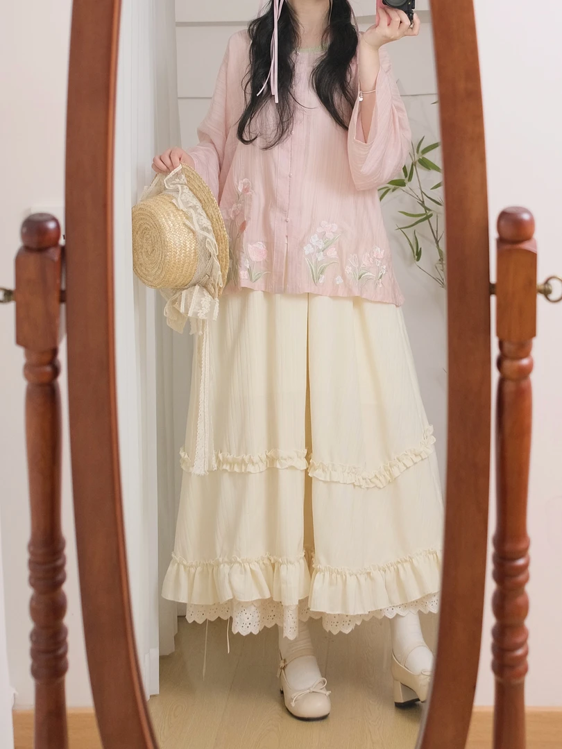 二十四时汉服女圆领衫重工刺绣国风森系A字裙半身裙春夏秋汉元素