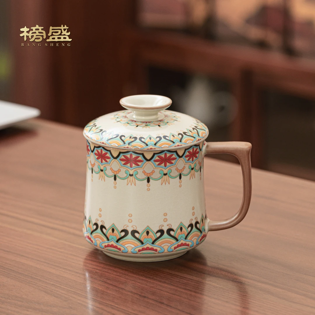 新款黄汝陶瓷茶杯水杯家用带盖高档办公室马克杯泡茶杯个人专用