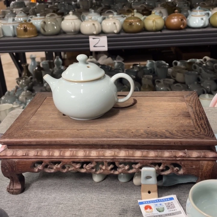 摆件天青釉支烧容天壶