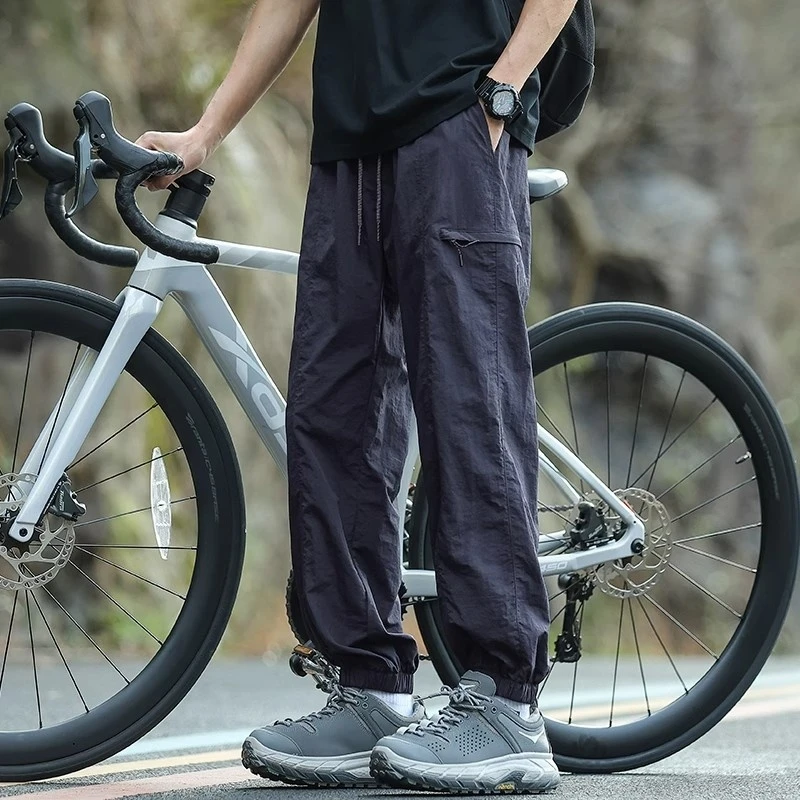 冰丝裤男款夏季2025新款薄款裤子宽松休闲裤透气速干束脚运动裤男