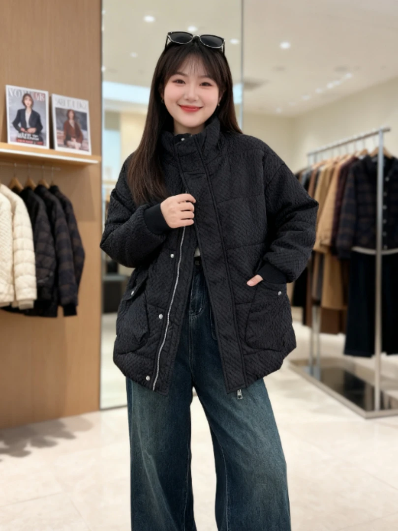 大码女装 胸128-152 新款时尚百搭华夫格棉服208#