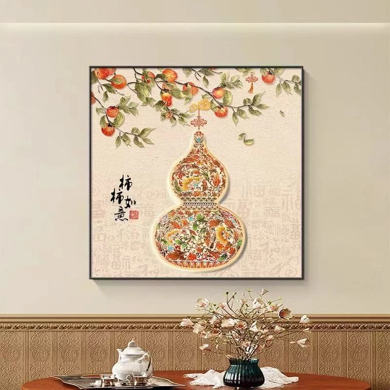 【Y起】晶瓷镶钻吉祥葫芦餐厅挂画书房卧室装饰画新中式装饰画6060