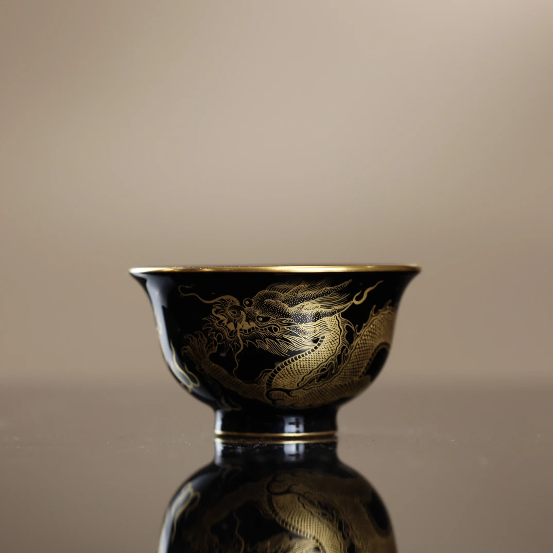 【双十二专属福利】溢珍堂乌金潜龙小压手杯纯手工手绘高端陶瓷