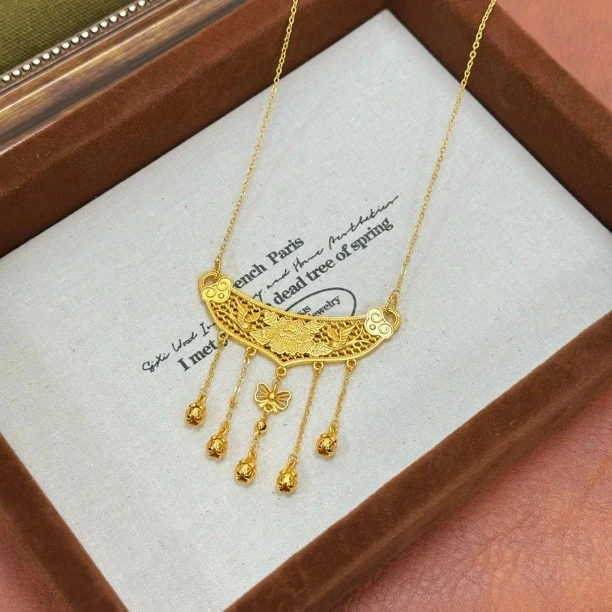 XL3746 【凤凰牡丹花】蝴蝶结项链流苏一体链复古宫廷