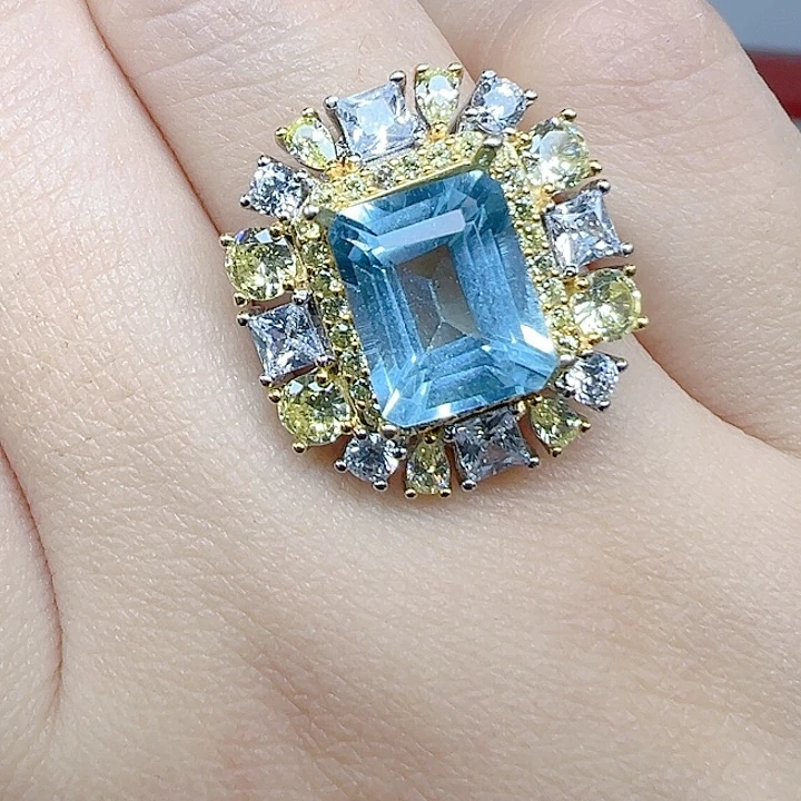 银S925镶嵌戒指托帕石