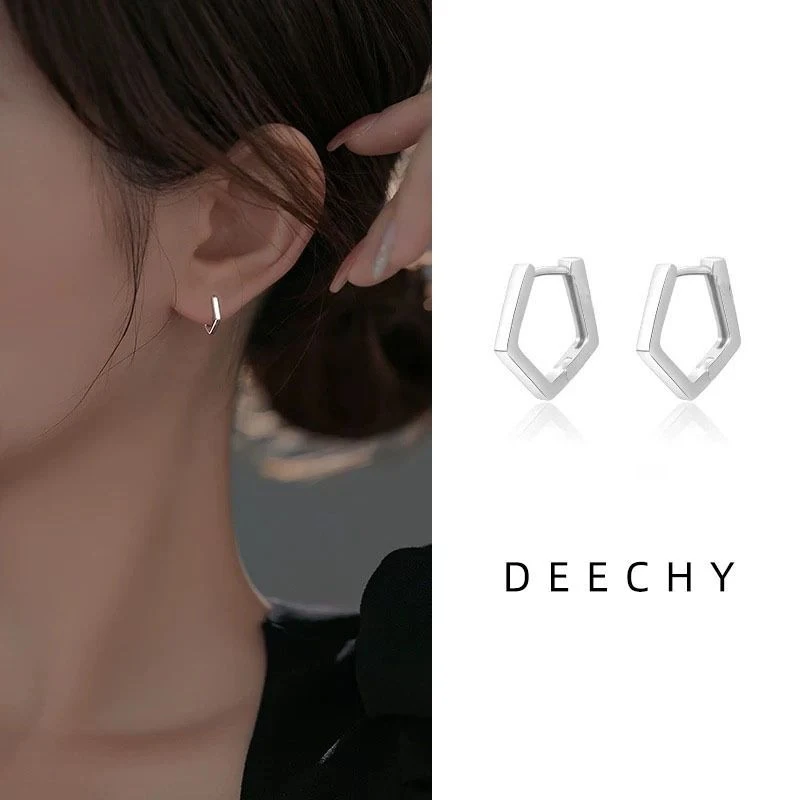 足银耳饰 S999简约时尚ins几何耳环女小巧设计五边形气质耳饰潮