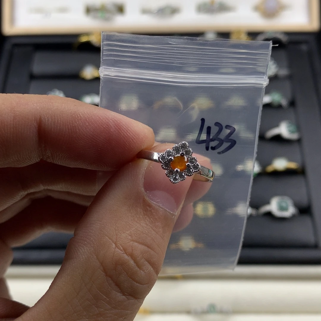 翡翠银S925镀金镶嵌戒指433