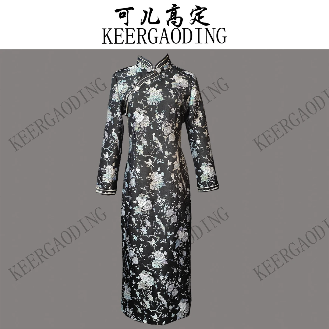 【可儿•高定】螺钿非遗宋锦高端新中式国风设计师桑蚕丝旗袍3-J5427