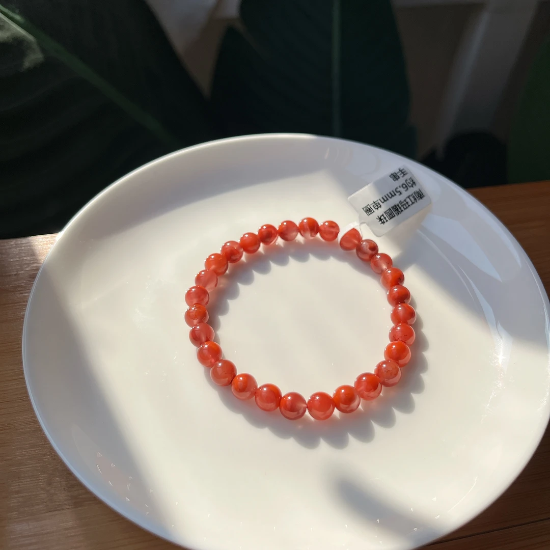 【郭老师】约6.5mm火焰纹南红玛瑙圆珠单圈手串