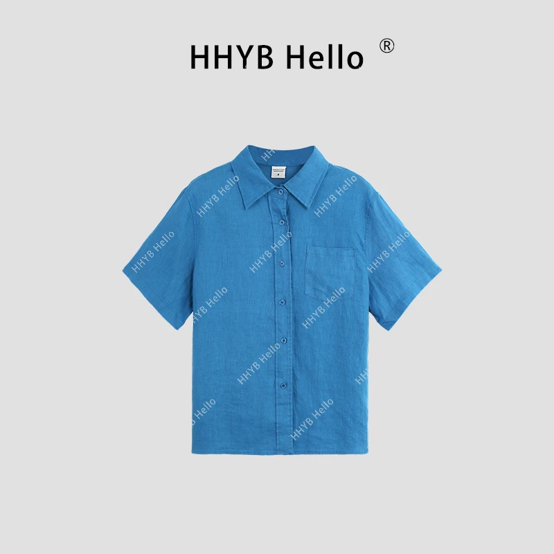 HHYB Hello2025春夏新款时尚百搭短袖衬衫休闲舒适上衣Q252007