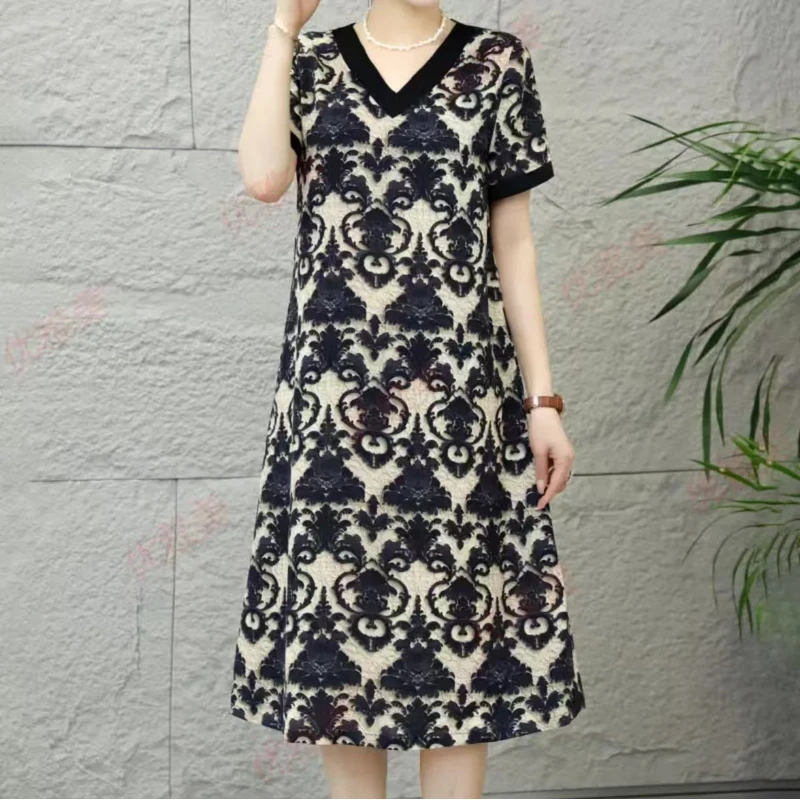 V领琉璃花  气质中长款夏季时尚百搭遮肉裙子10117