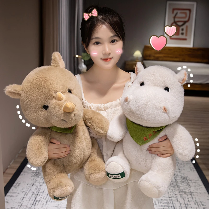 新款可爱河马犀牛公仔创意玩偶毛绒玩偶河马呆萌娃娃儿童生日礼物