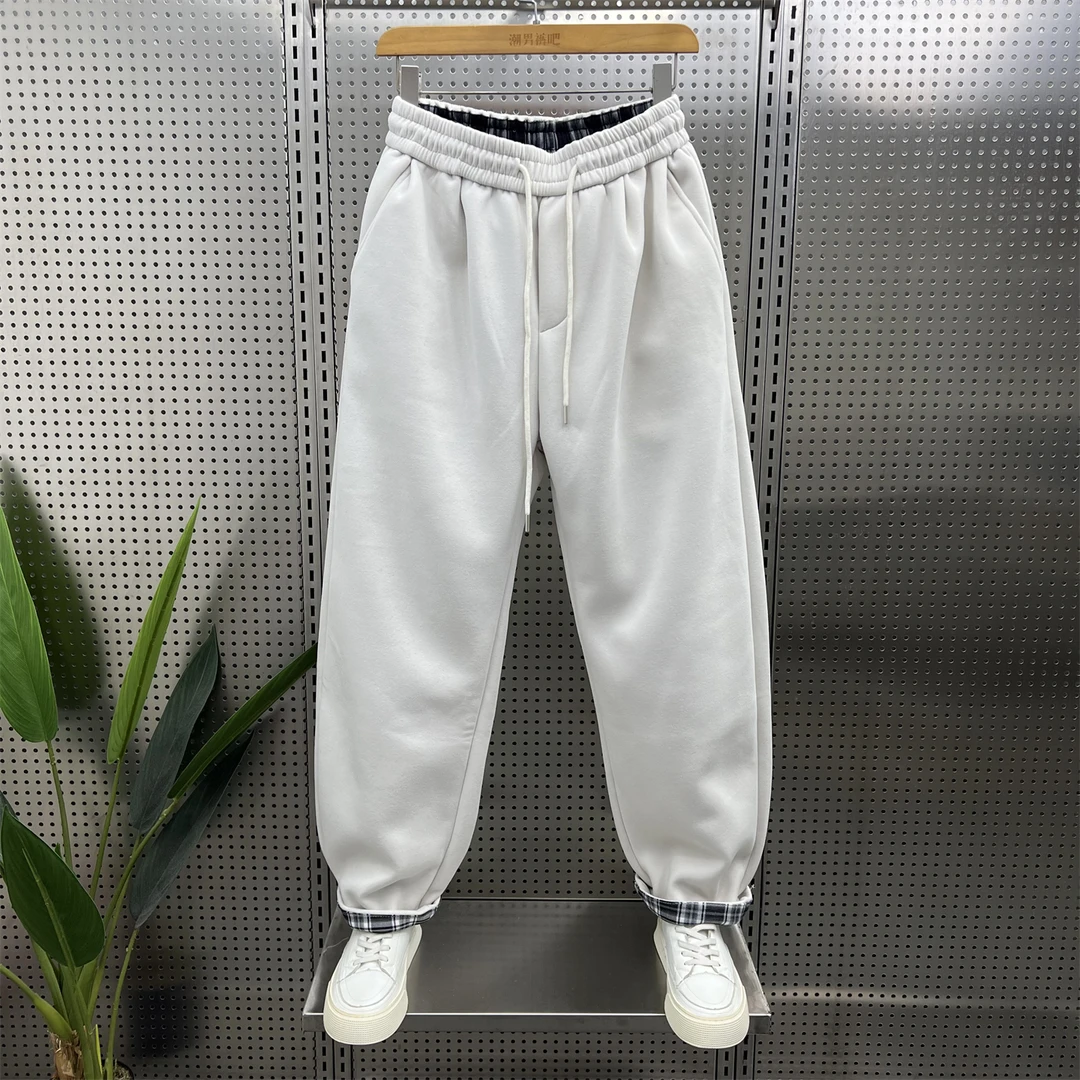 2025冬季新款加厚休闲裤男士宽松时尚运动潮流直筒卫裤百搭弯刀裤