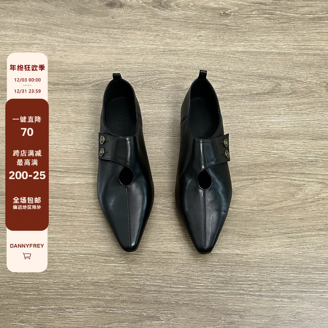 Dannyfrey玛丽珍街头皮带扣魔术贴山茶花复古中口粗跟潮款女鞋