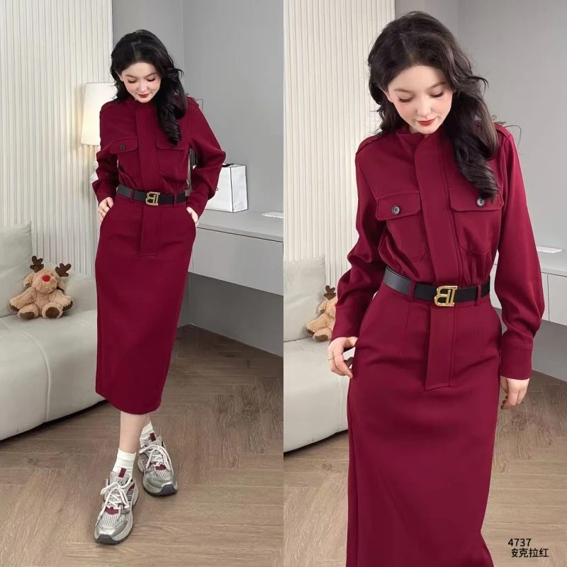 Saeda品牌女装安可拉红高级感工装裙配腰带YF4737