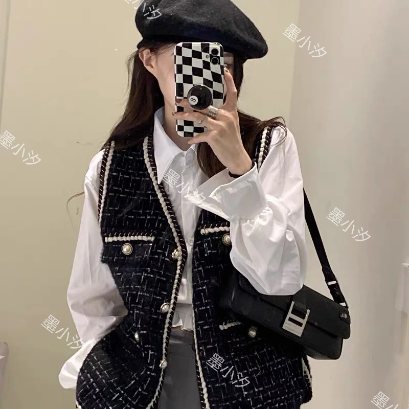 【墨汐】秋季新款大码MM洋气小香风气质马甲时尚百搭