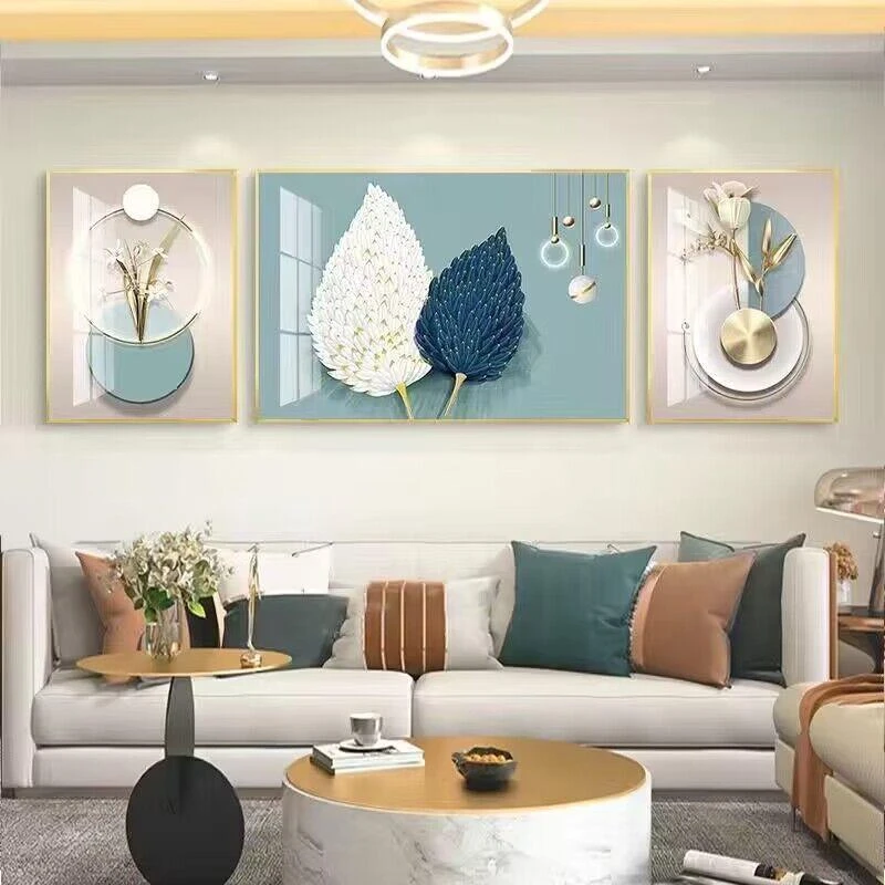 现代简约客厅装饰画晶瓷瓷画轻奢三联壁画大气沙发背景墙挂画
