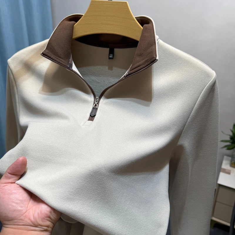 CATIA SELI秋冬季德芙绒半拉链打底衫男士纯色骆驼绒长袖休闲百搭