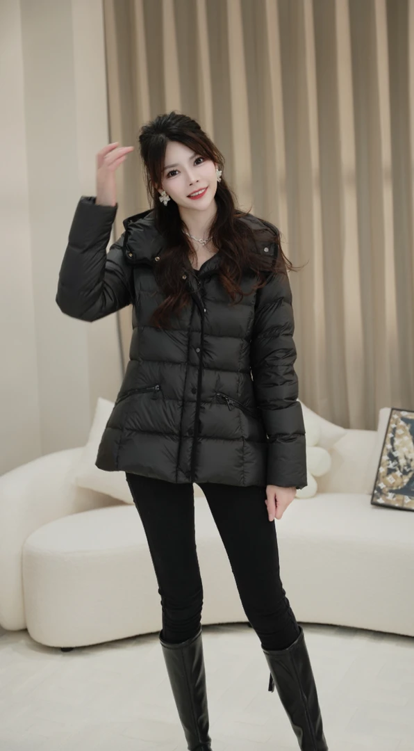 2025连帽时尚百搭显腰休闲分格白大气保暖外套