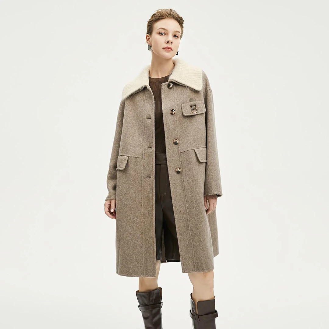 秋冬新款骆驼绒大衣外套时尚翻领可拆卸气质长毛大衣外套加厚2739