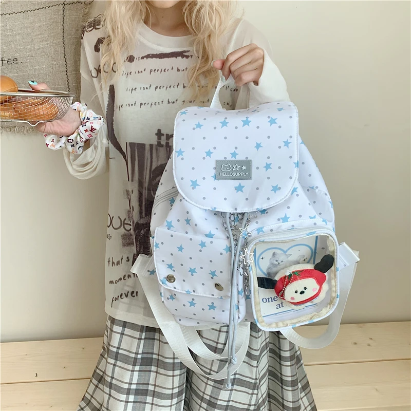 2026新款韩系波点灰色星星百搭双肩小背包少女痛包抽绳娃包