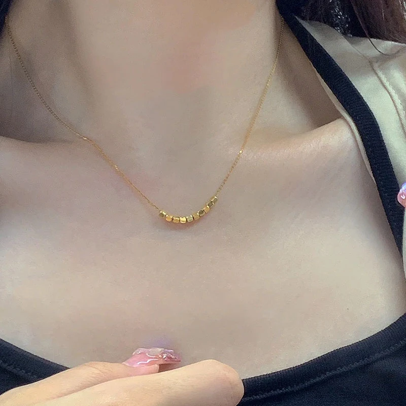 钛钢项链 小方块方糖项链女锁骨链日韩气质百搭饰品不褪轻奢时尚