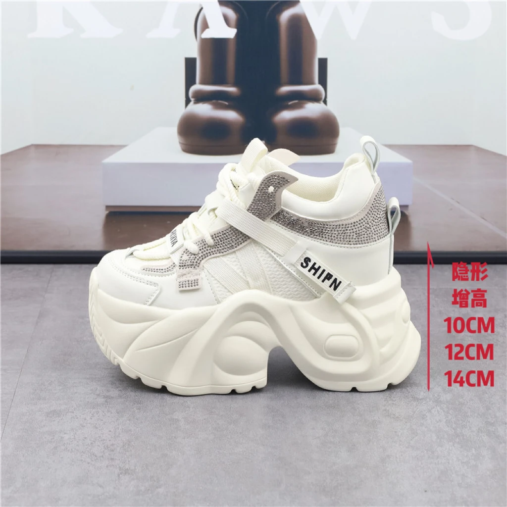内增高14CM老爹鞋女新款秋冬厚底12cm小白鞋小个子10cm运动休闲鞋