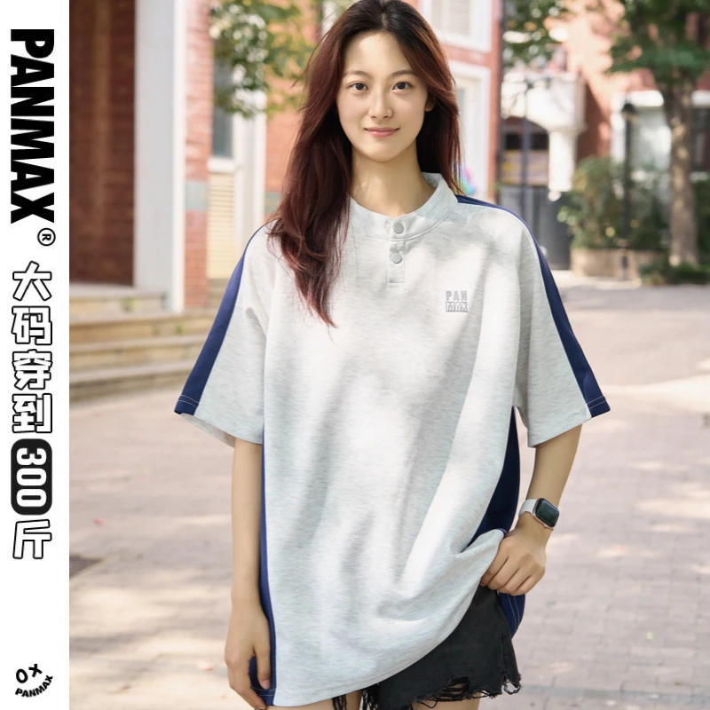 大码男士亨利领立领polo拼接夏季宽松休闲短袖半袖透气情侣百搭