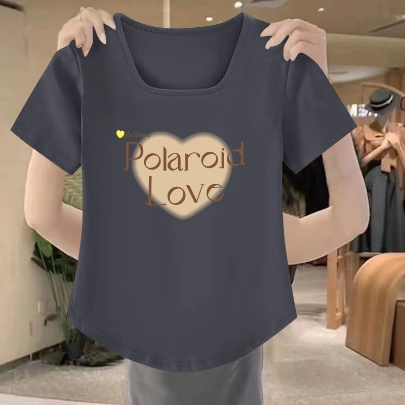 夏季新品捡漏大码方领女装洋气女士露锁骨修身正肩高级百搭上衣服