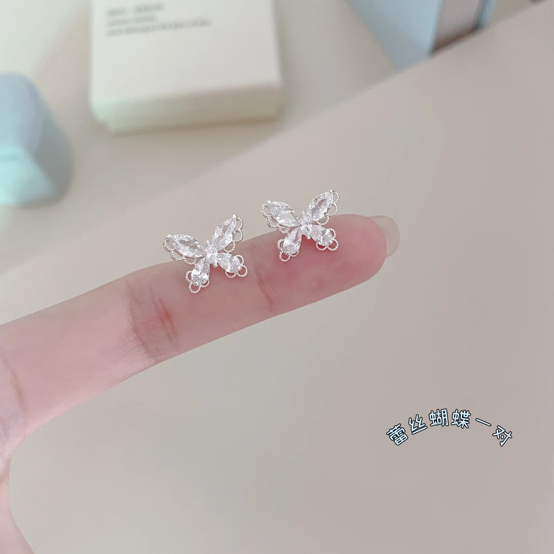 铜合金耳饰 D2286 纯银针蕾丝蝴蝶时尚气质精致小巧可爱百搭耳钉
