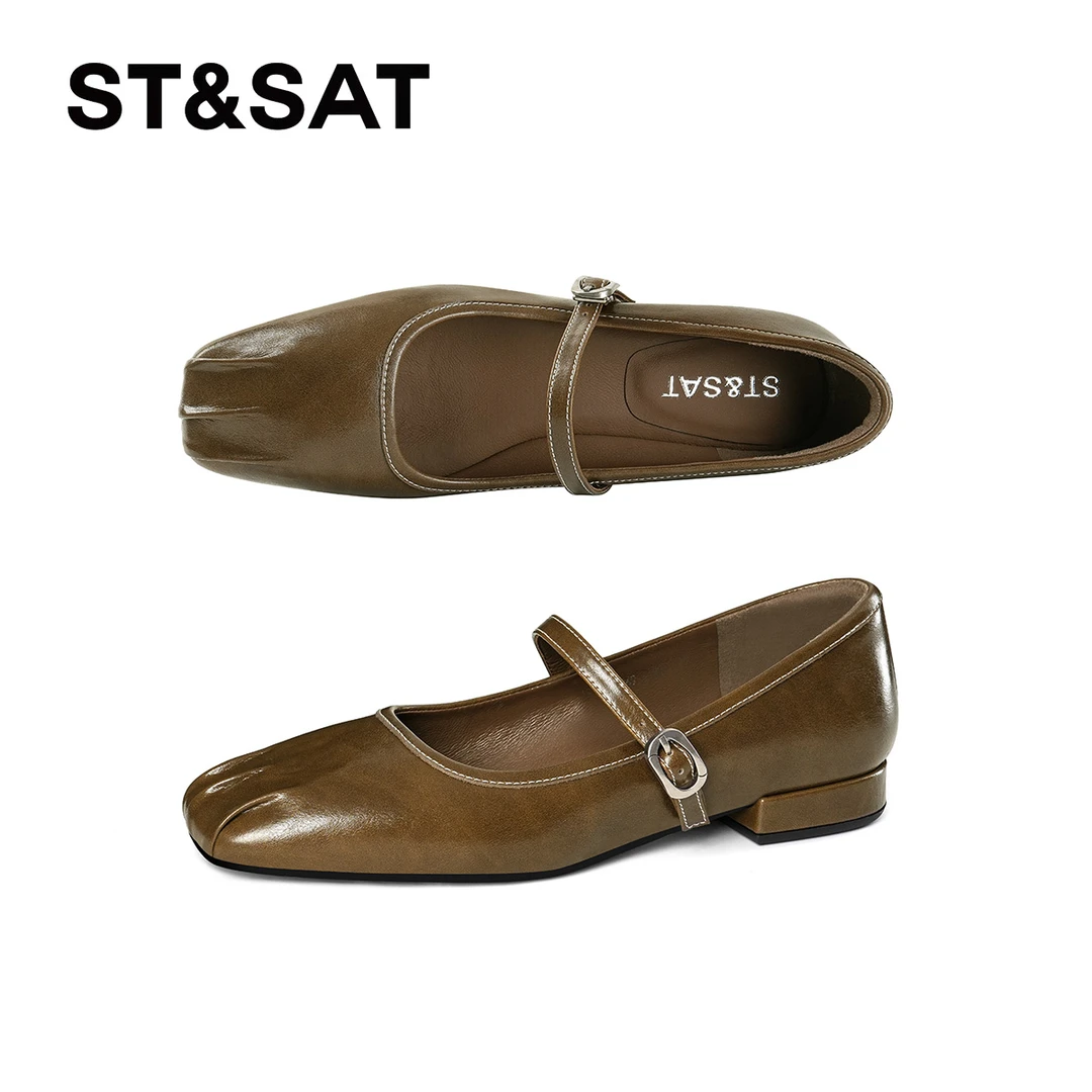 St&Sat/星期六低跟森系轻职风百搭单鞋方头跟鞋时尚粗跟浅口