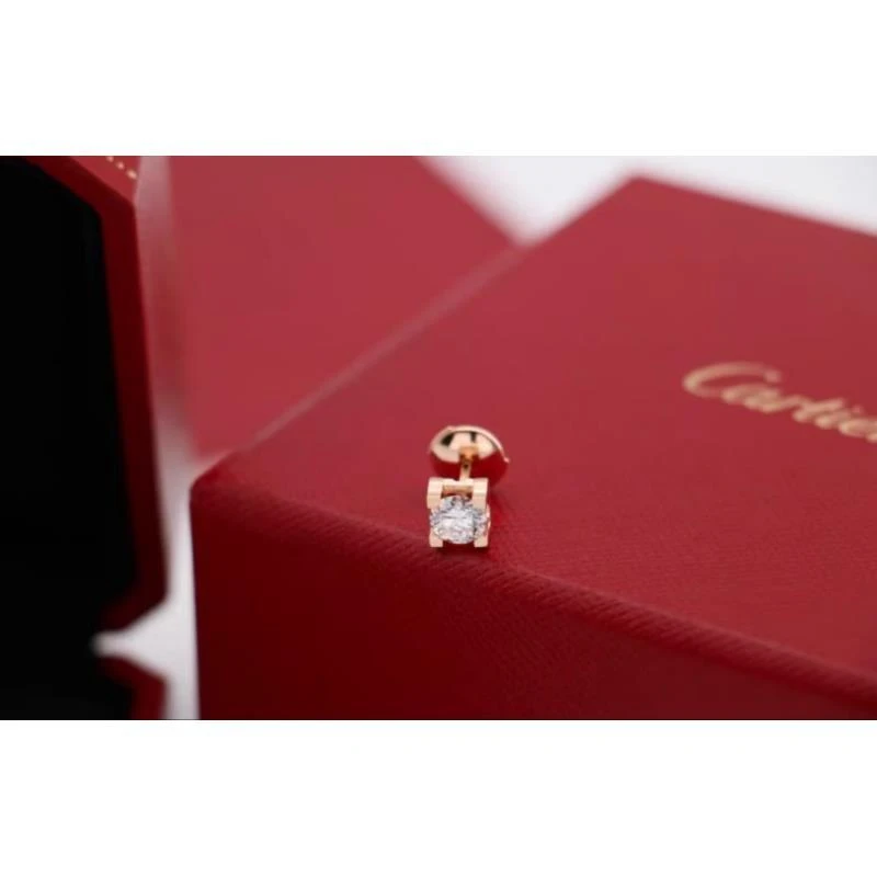 99新 Cartier/卡地亚 18k玫瑰金牛头钻D色vs1耳钉单只