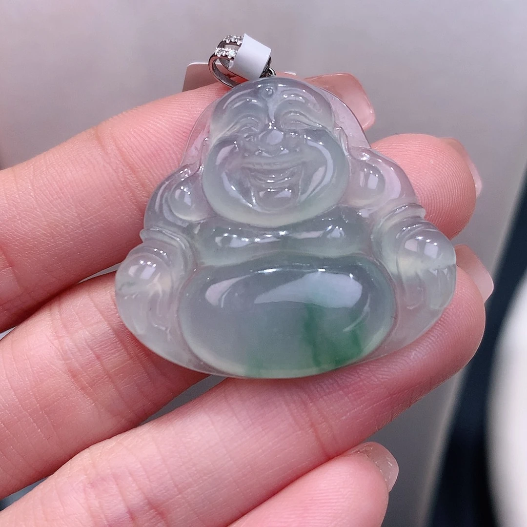 颈饰18K金镶嵌翡翠冰飘花大佛公