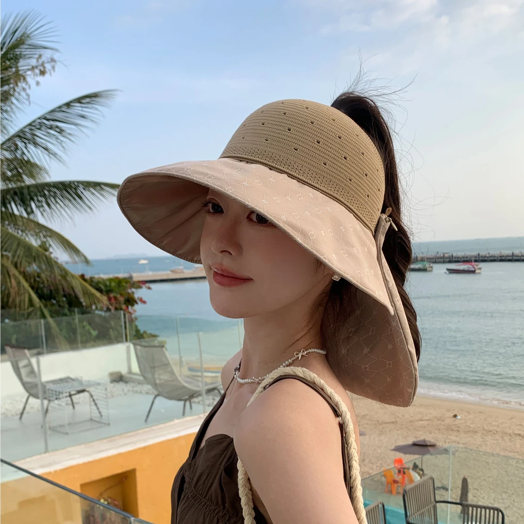 夏季遮阳帽女防晒防紫外线遮脸护脖透气户外骑车太阳帽大檐渔夫帽