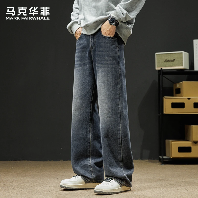 马克华菲美式复古水洗牛仔裤男士2025春秋新款宽松直筒男裤休闲裤