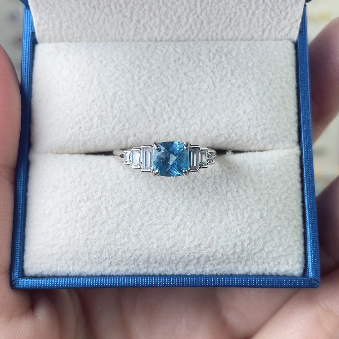 戒指托帕石银S925镶嵌方糖