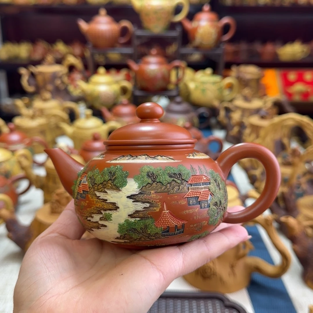 茶壶紫砂茶**色红段山水