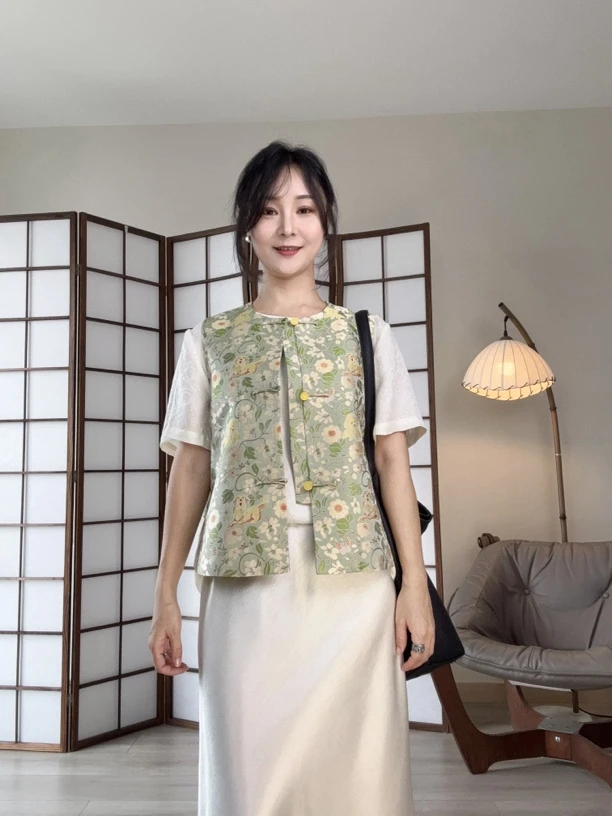 100%桑蚕丝宋锦马甲*春日暖阳*100%桑蚕丝里衬