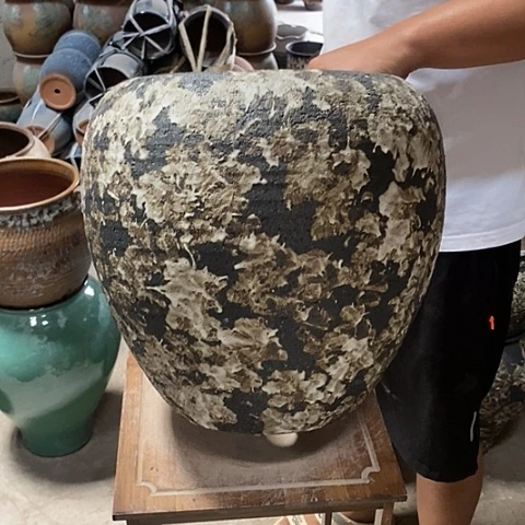 紫砂花盆口26高度36黑姹