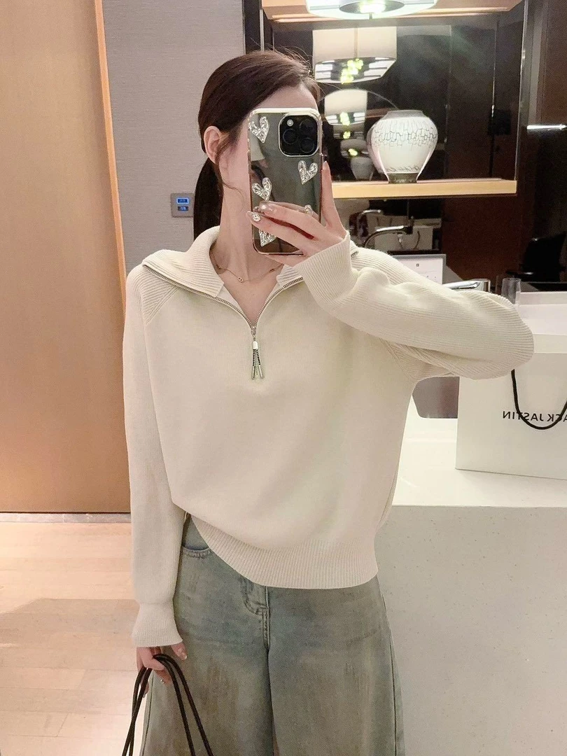 【欧加粒粒】秋冬时尚百搭套头打底针织保暖半拉链毛衣 T25110705