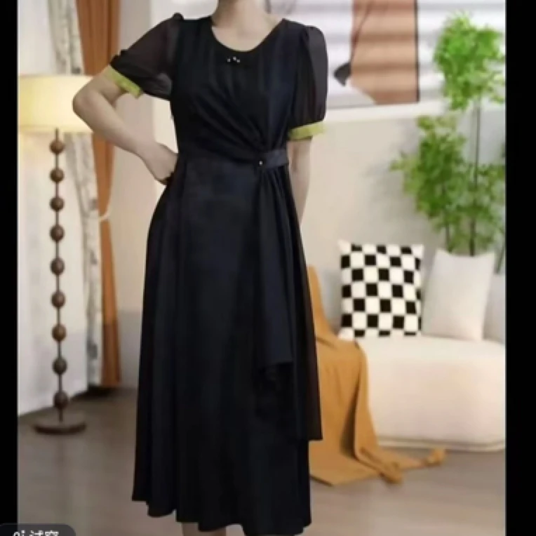 H1063国风连衣裙]女士时尚气约潮拼接裙子春秋色牛ssss